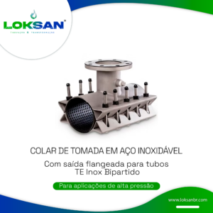 Colar de tomada de aço inoxidável com saída flangeada para tubos - TE Inox Bipartido